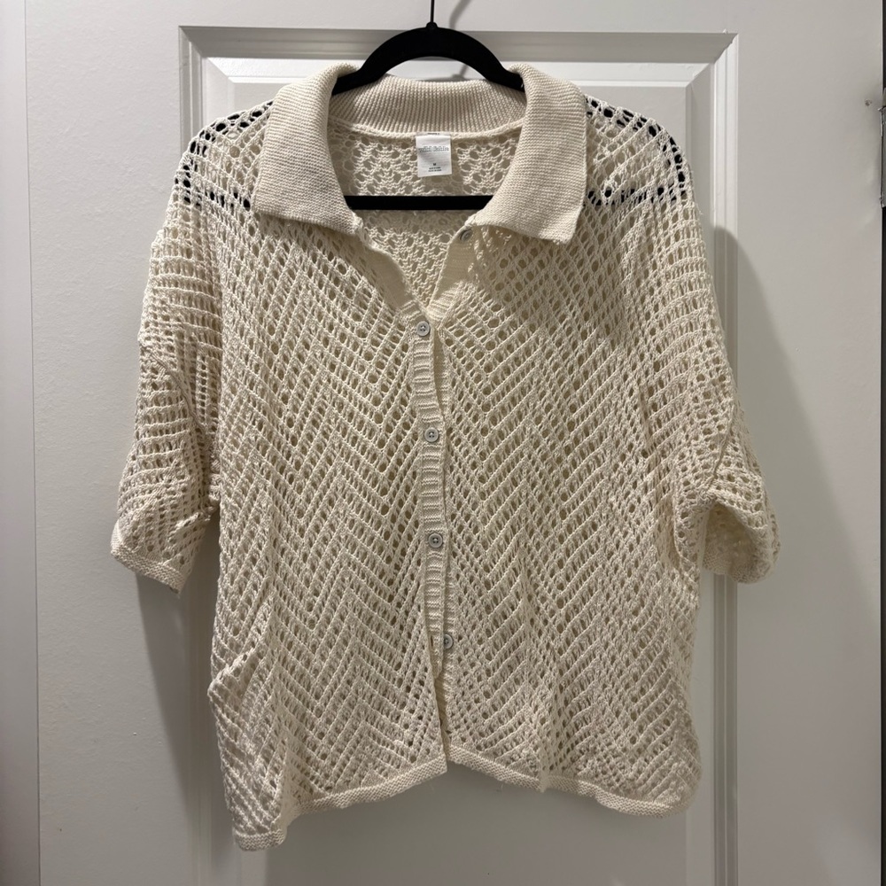 wild fable Cream Open-Knit Button Front Polo Top